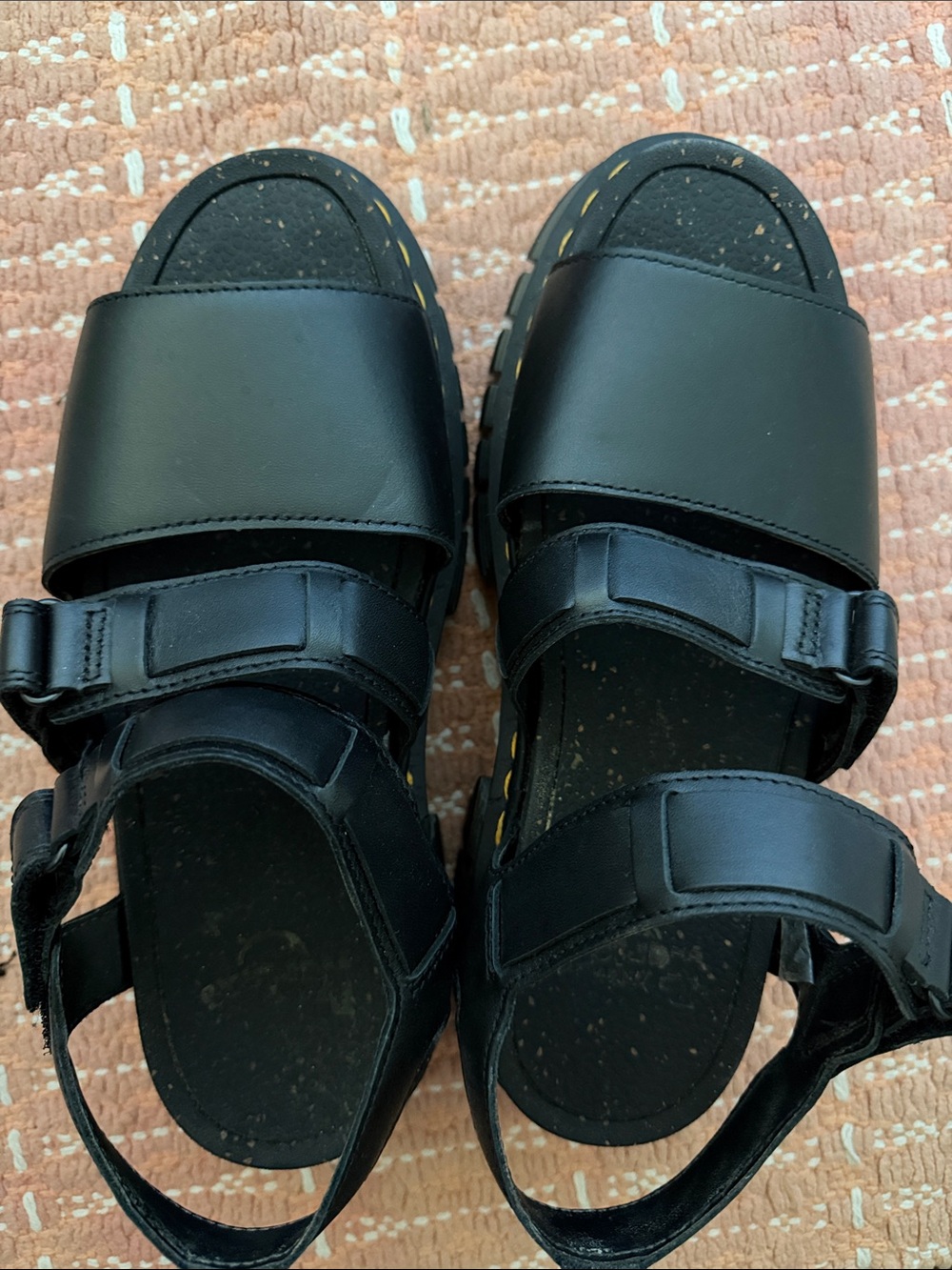Dr. Martens Chunky Black Platform Sandals with Yellow Stitching